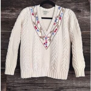 Vintage Banana Republic Safari & Travel Cable Knit Floral Sweater Small